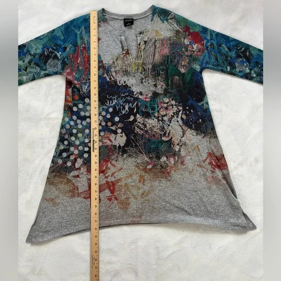Inoah Art to Wear Cityscape Tunic Top Dress Gray Graphic PrintSize M Made in USA - Picture 4 of 11